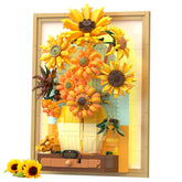 Sunflower Flower Set with Sensor Light, 3D Sunflower Van Gogh Painting Frame Wall Art Crafts (1166 Pcs) - BAV BRICK