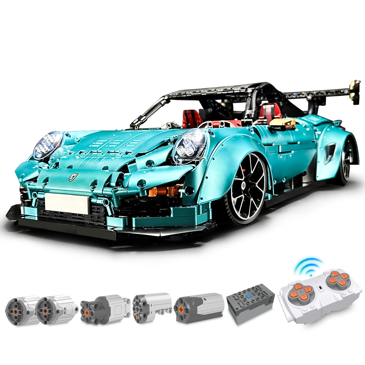 1:8 Blue Porsche GT2 RS with Electric Suspension Lifting, Electric Doors Remote Control Model (3389 Pcs) - BAV BRICK