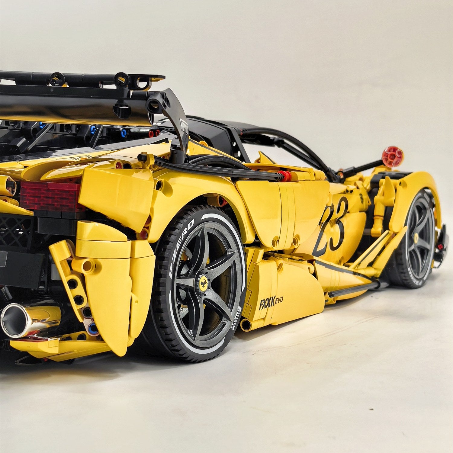 1: 8 LaFerrari FXXK EVO Custom Modified, Yellow Color Enamel Paint, Oversized Rear Wing (4739 Pcs)