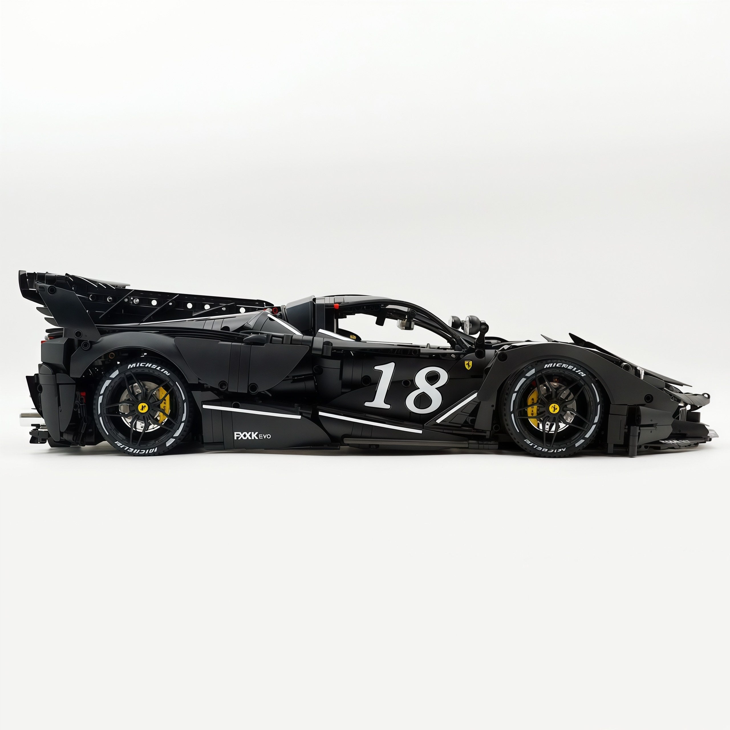 1: 8 LaFerrari FXXK EVO Custom Modified, Matte Black Paint, Oversized Rear Wing (4739 Pcs)