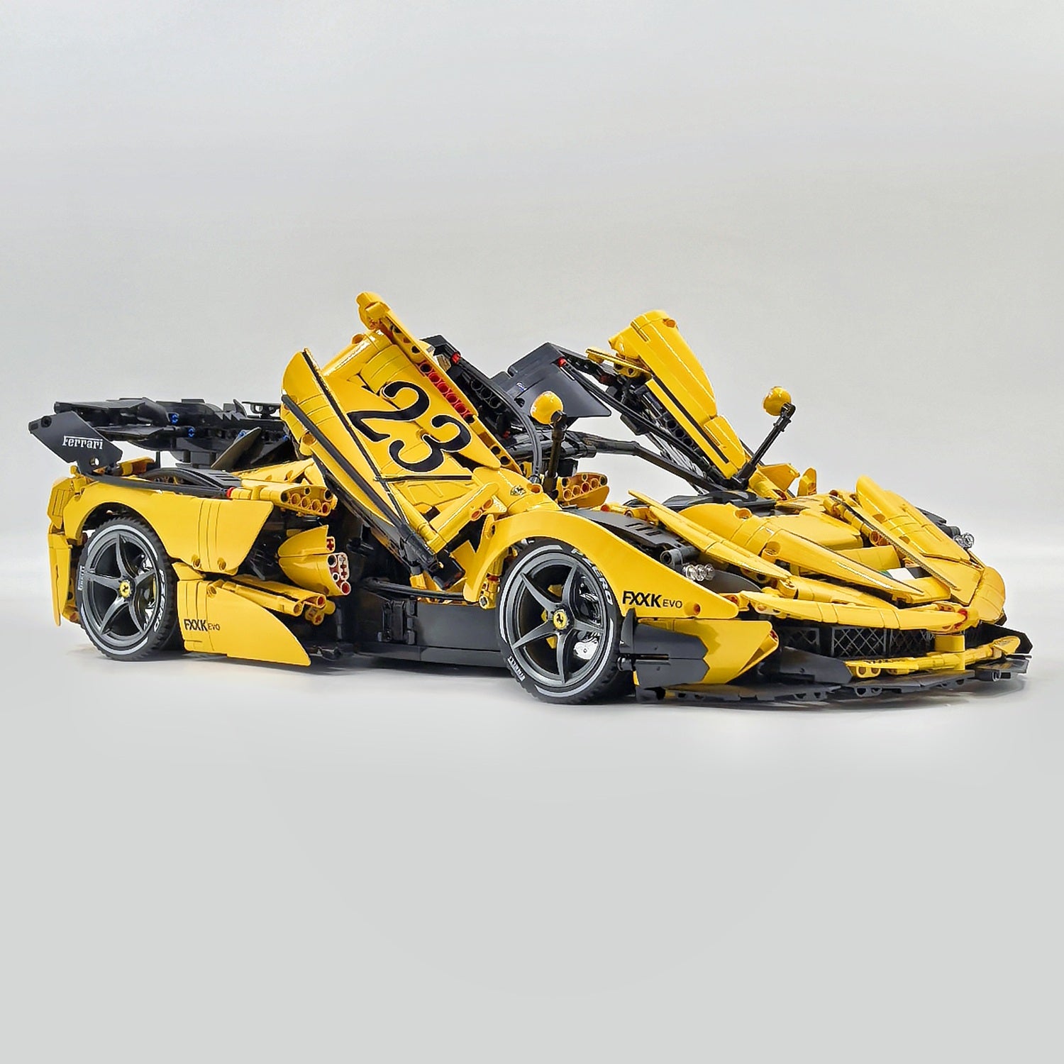 1: 8 LaFerrari FXXK EVO Custom Modified, Yellow Color Enamel Paint, Oversized Rear Wing (4739 Pcs)