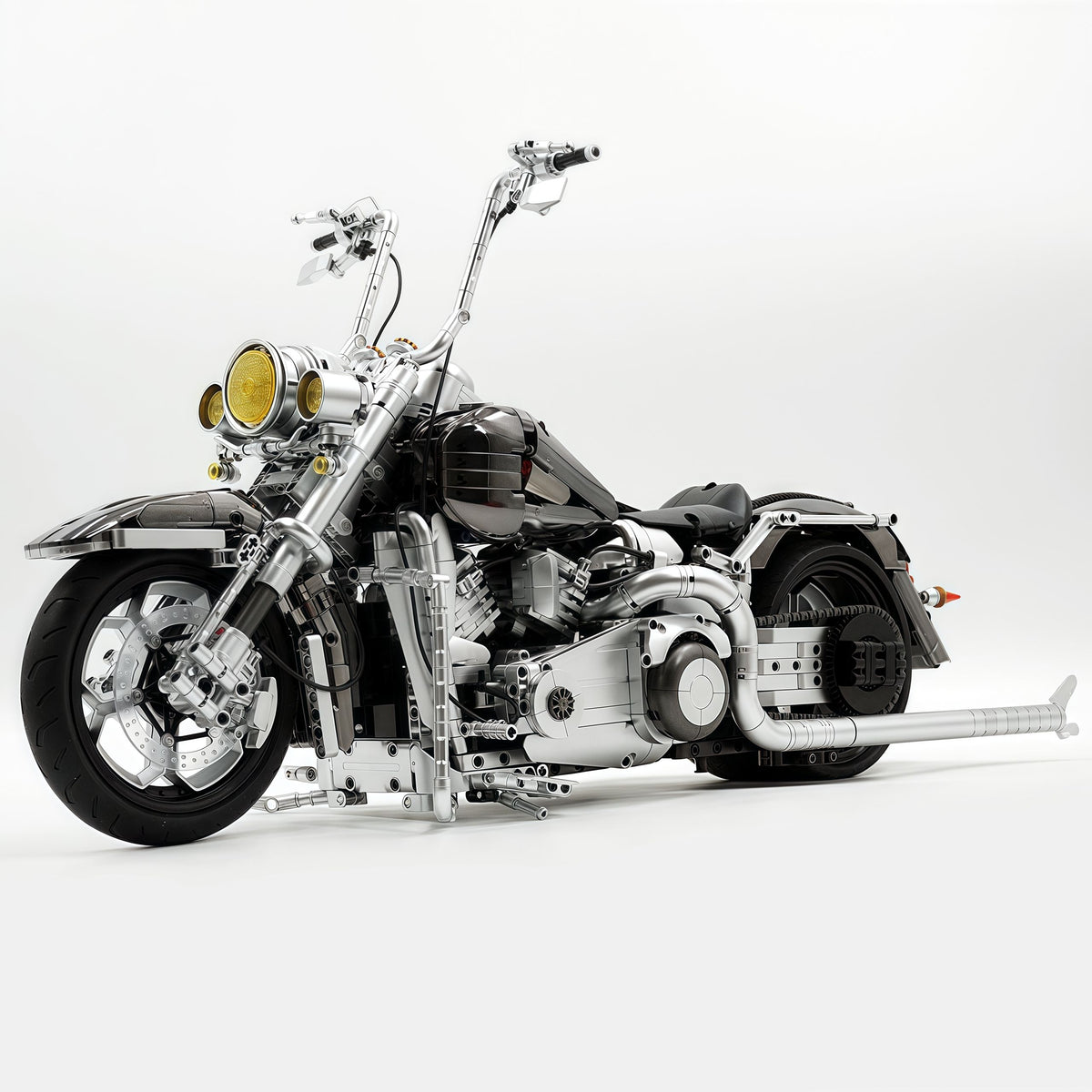 1: 5 Harley Heuer fat Boy, Electroplating Gun Gray Edition, Adjustable Rear Wheel Height(2392 Pcs)