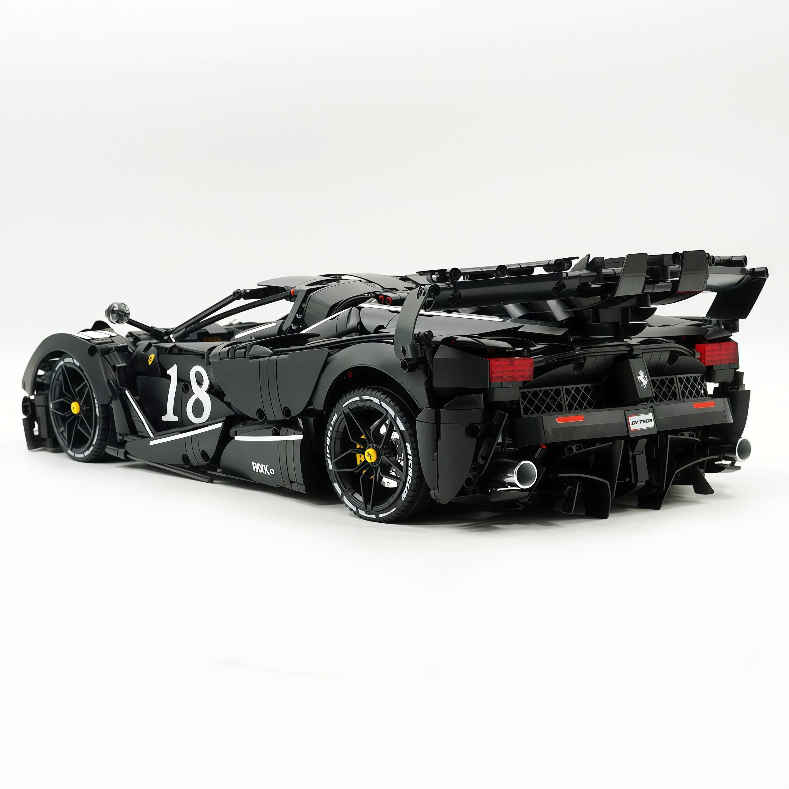1: 8 LaFerrari FXXK EVO Custom Modified, Matte Black Paint, Oversized Rear Wing (4739 Pcs)