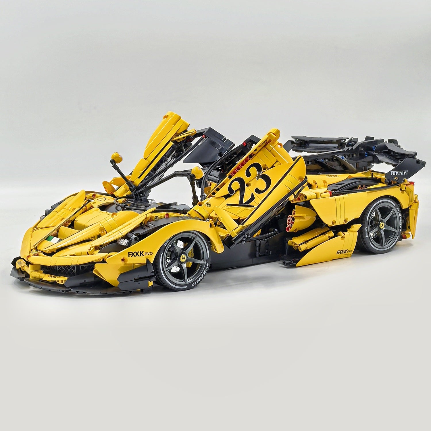 1: 8 LaFerrari FXXK EVO Custom Modified, Yellow Color Enamel Paint, Oversized Rear Wing (4739 Pcs)