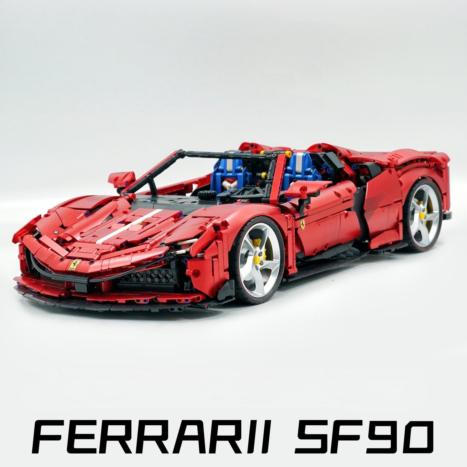 1: 8 juegos de construcción de autos deportivos Ferrari SF90 con control remoto, elevador eléctrico convertible y chasis, puerta eléctrica (3982 piezas)