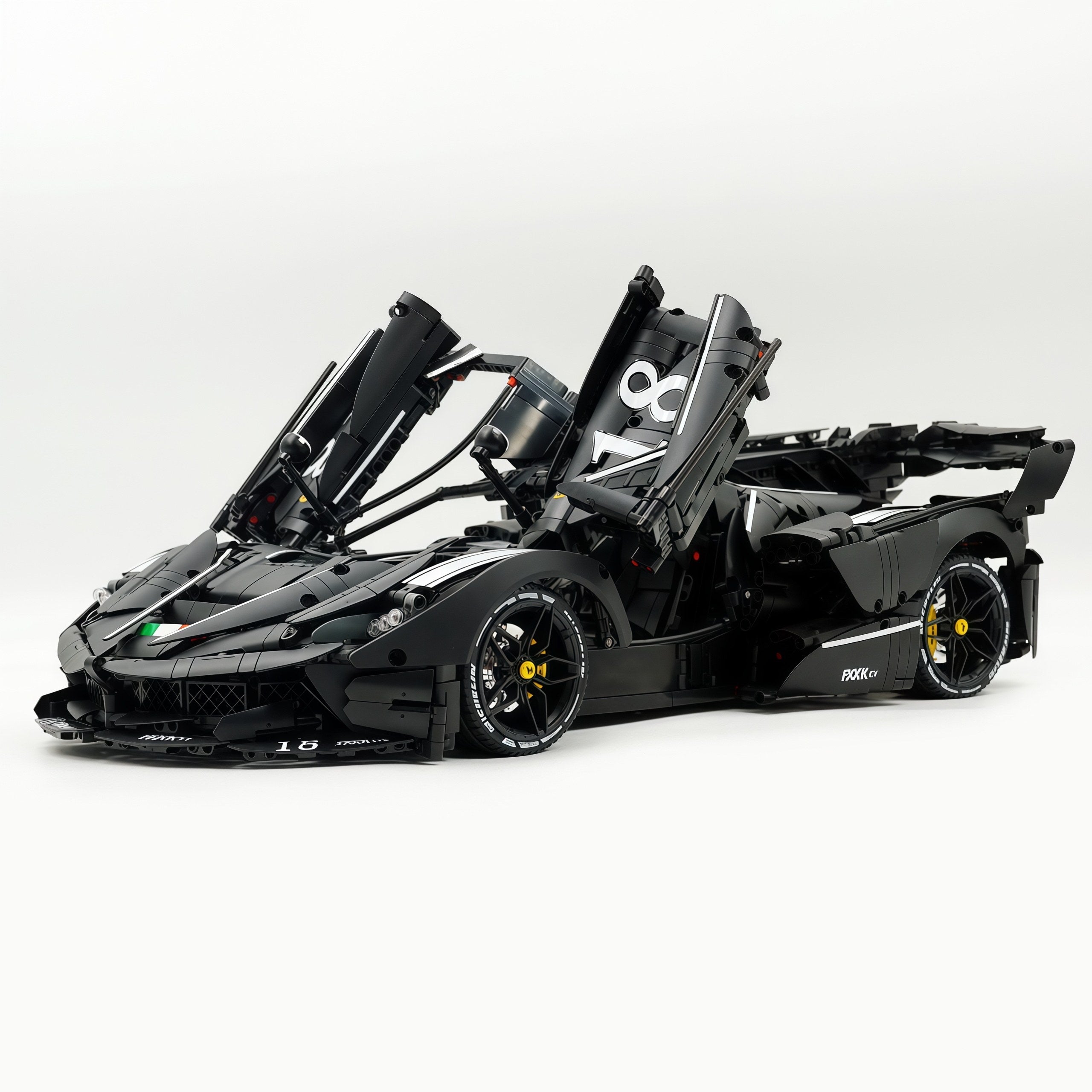1: 8 LaFerrari FXXK EVO Custom Modified, Matte Black Paint, Oversized Rear Wing (4739 Pcs)