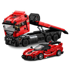 1:24 Red Ferrari Hypercar & Scania Trailer Set(1728pcs)