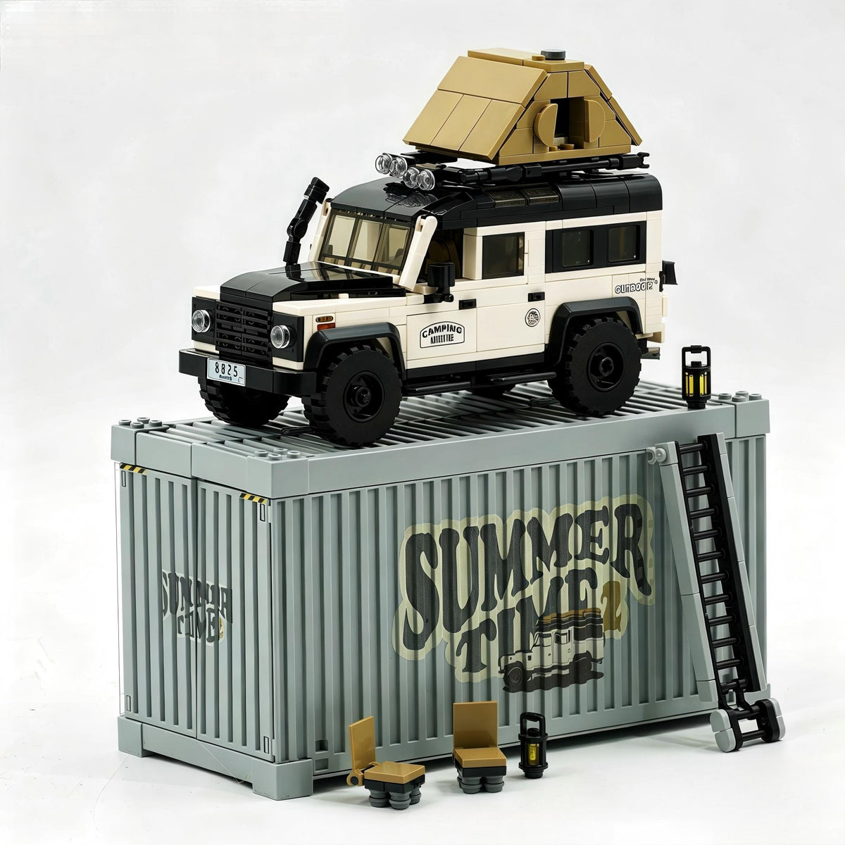 LAND ROVER DEFENDER CAMPER | British Camper Off‑Roader with Container Display Case(676 PCS)