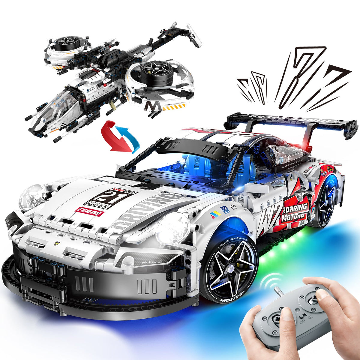 2 in 1 Porsche 911 Building Set and Star Space Fighter Building Set, Remote  Control, 1860Pcs | BAV BRICK