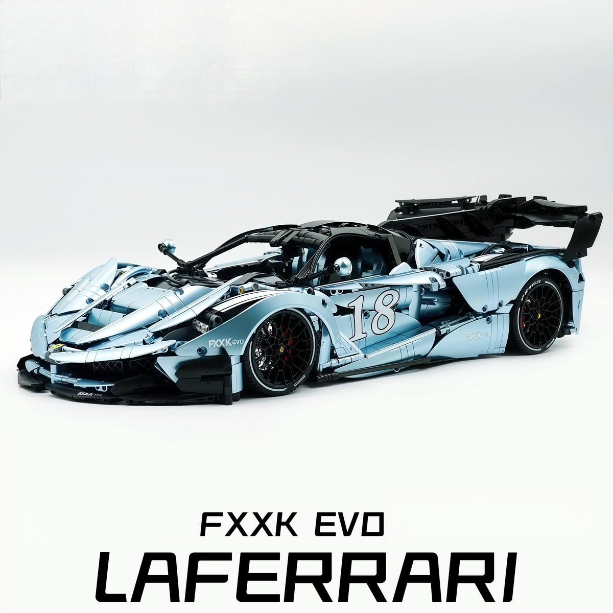 1: 8 LaFerrari FXXK EVO Custom Modified, The Captivating Bolivian B1lue Enamel Paint, Oversized Rear Wing (4739 Pcs)