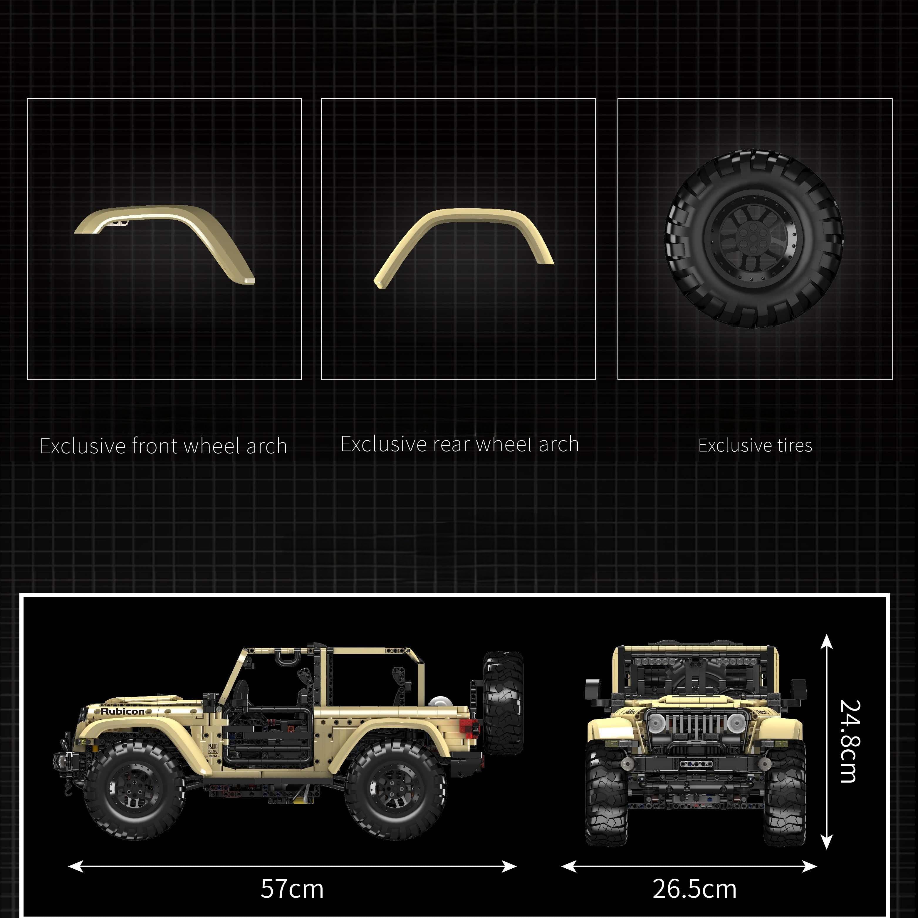 1: 6 Jeep Wrangler Off-Road Pickup with Remove Control, Electric Telescopic Hook, Tank Turn, Exclusive Wheel Arch, 3621 Pcs