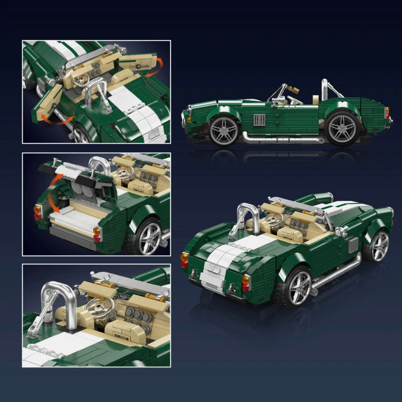 American V8 Classic Roadster |  Vintage Open-Top Sports Car | 1:14 Scale | 1198 PCS - BAV BRICK