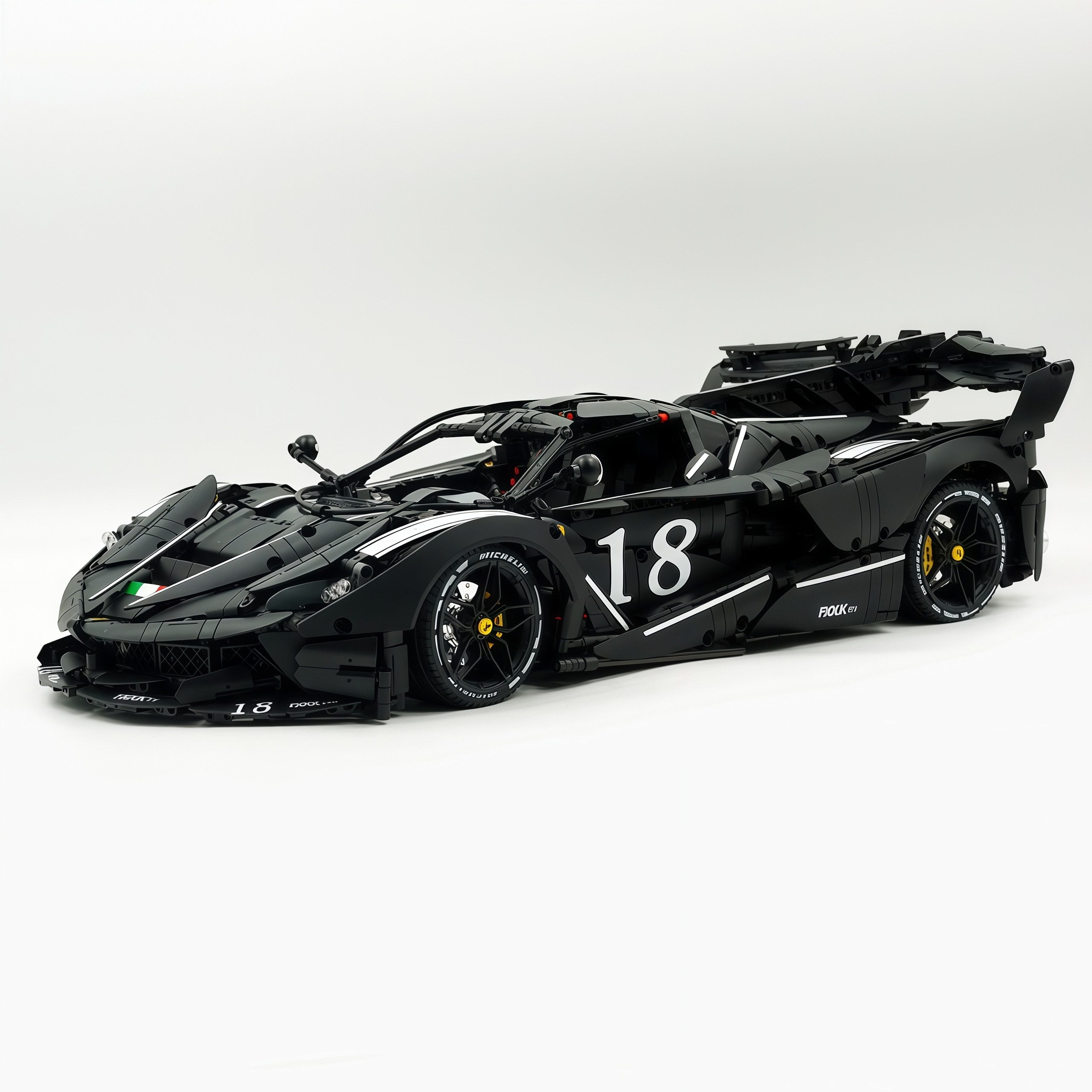 1: 8 LaFerrari FXXK EVO Custom Modified, Matte Black Paint, Oversized Rear Wing (4739 Pcs)