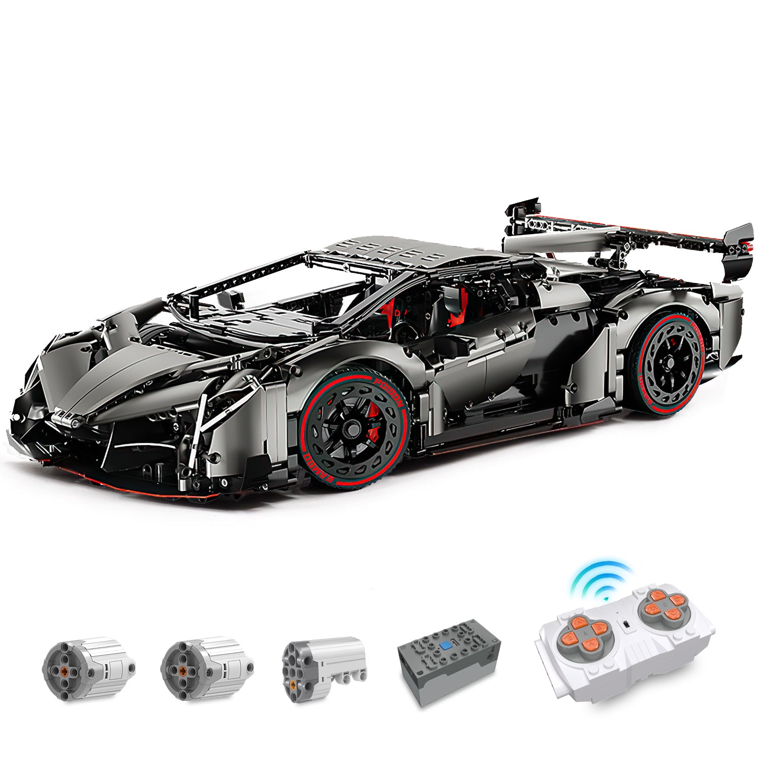 1: 8 Lamborghini VENENO Silver Gray with Remote control, Manual/Electric Air Suspension (4016 Pcs) - BAV BRICK