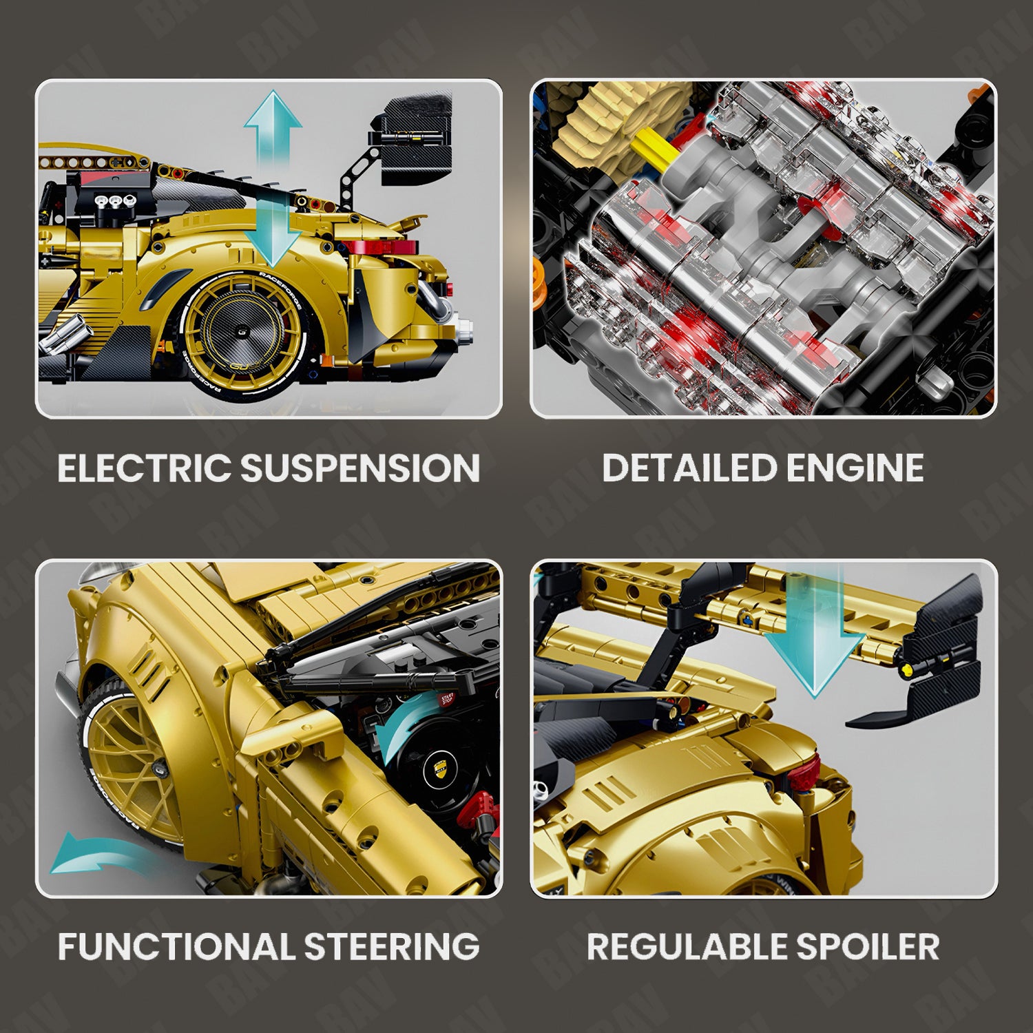 1:8 Porsche GT3 RS Gold Concept | Dual mode switching | 3824+PCS