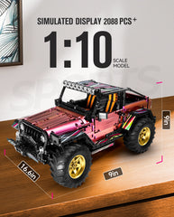 Jeep Wrangler Plated Off-Road Pickup with Electric Chassis Lifting, 1:10 MOC Remote Control Truck, 2088 Pcs - BAV BRICK