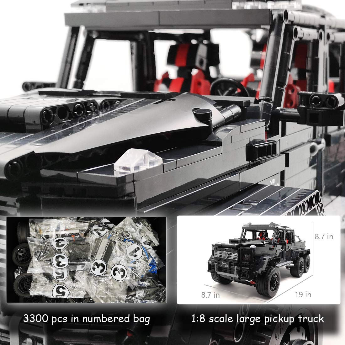 Mercedes G63 6X6 Off-Road, 1:8 Scale Pickup Model (3300 Pieces)