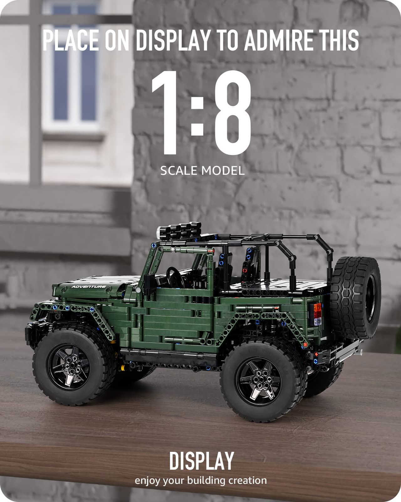 1: 8 Jeep Wrangler Army Green Off-Road Pickup, Adult Collectible Model Cars, 2096 Pcs