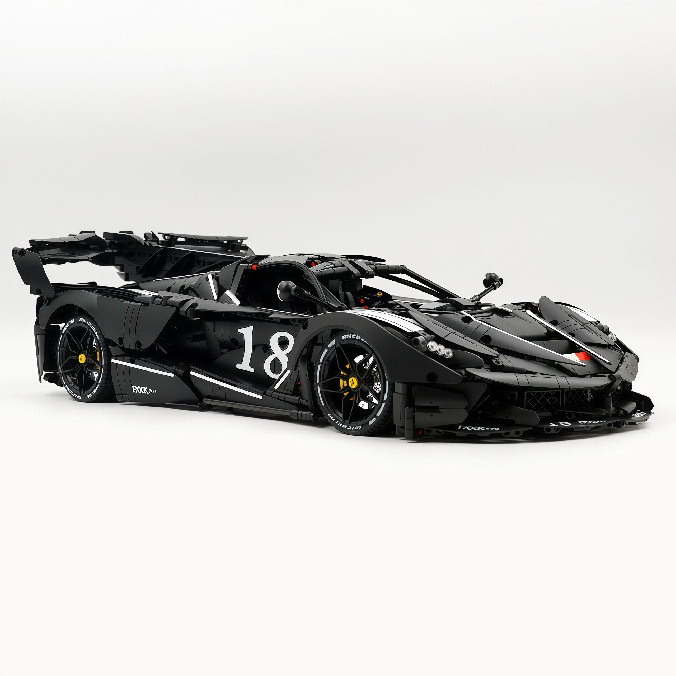 1: 8 LaFerrari FXXK EVO Custom Modified, Matte Black Paint, Oversized Rear Wing (4739 Pcs)