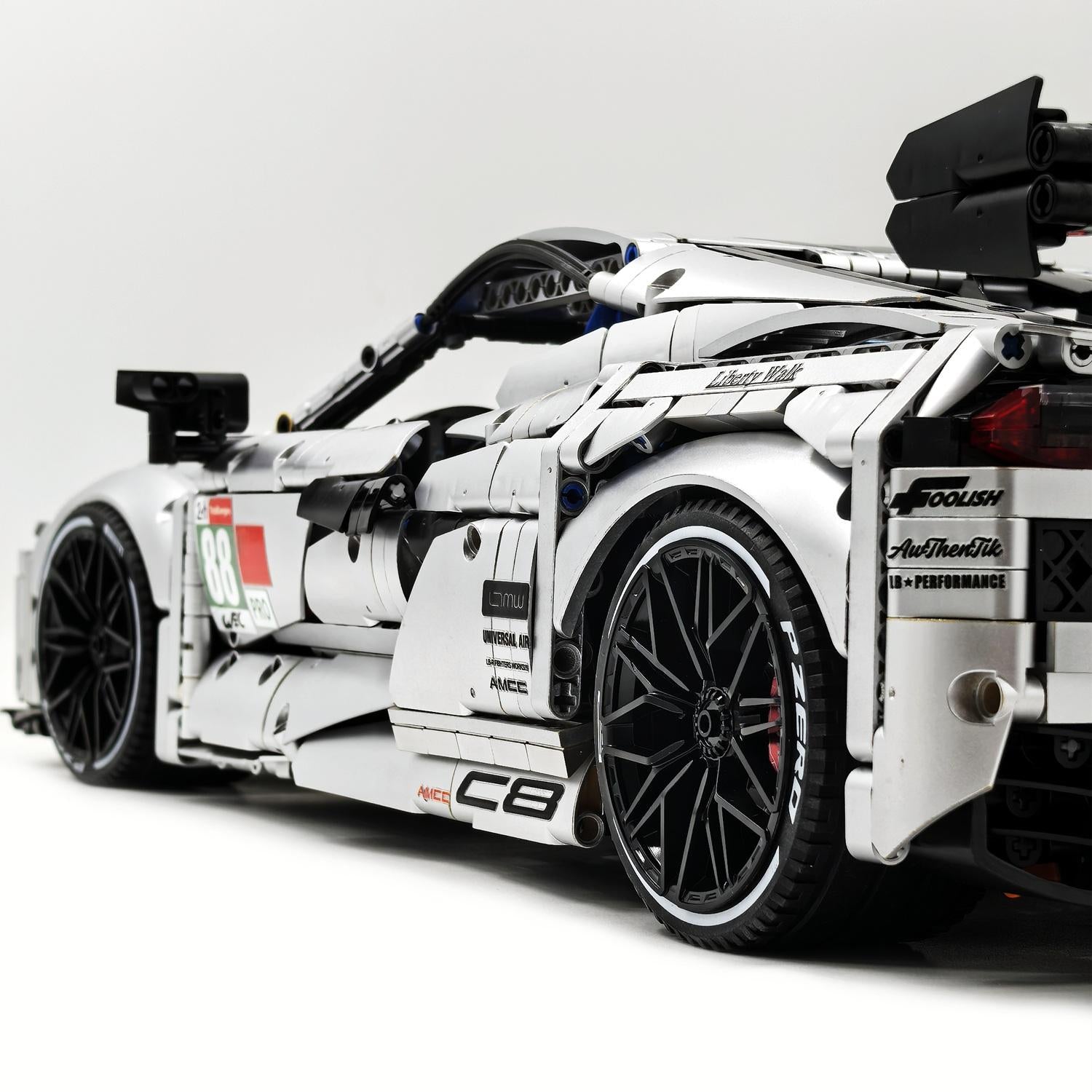 1: 8 Corvette C8 Supercar Building Sets, Matte Silver Customized Edition (3788 Pcs)