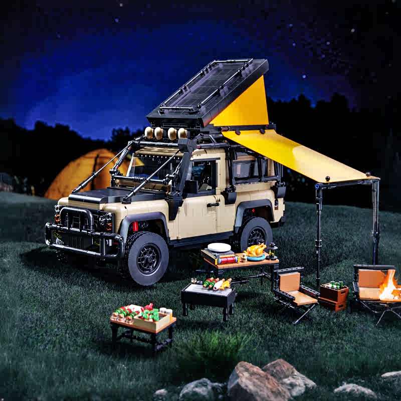 camper defender 1:10 Land Rover Defender Camper, Outdoor Adventure Build, Comes with a variety of camping equipment (2766 PCS)